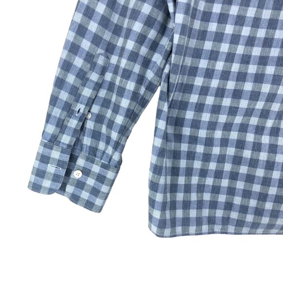 Canali Mens Size M Shirt Casual Button Front Gingham Cotton Blue Gray - Picture 10 of 16